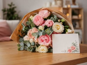 Открытки к букету — открытка к букету пионовидных роз на день рождения